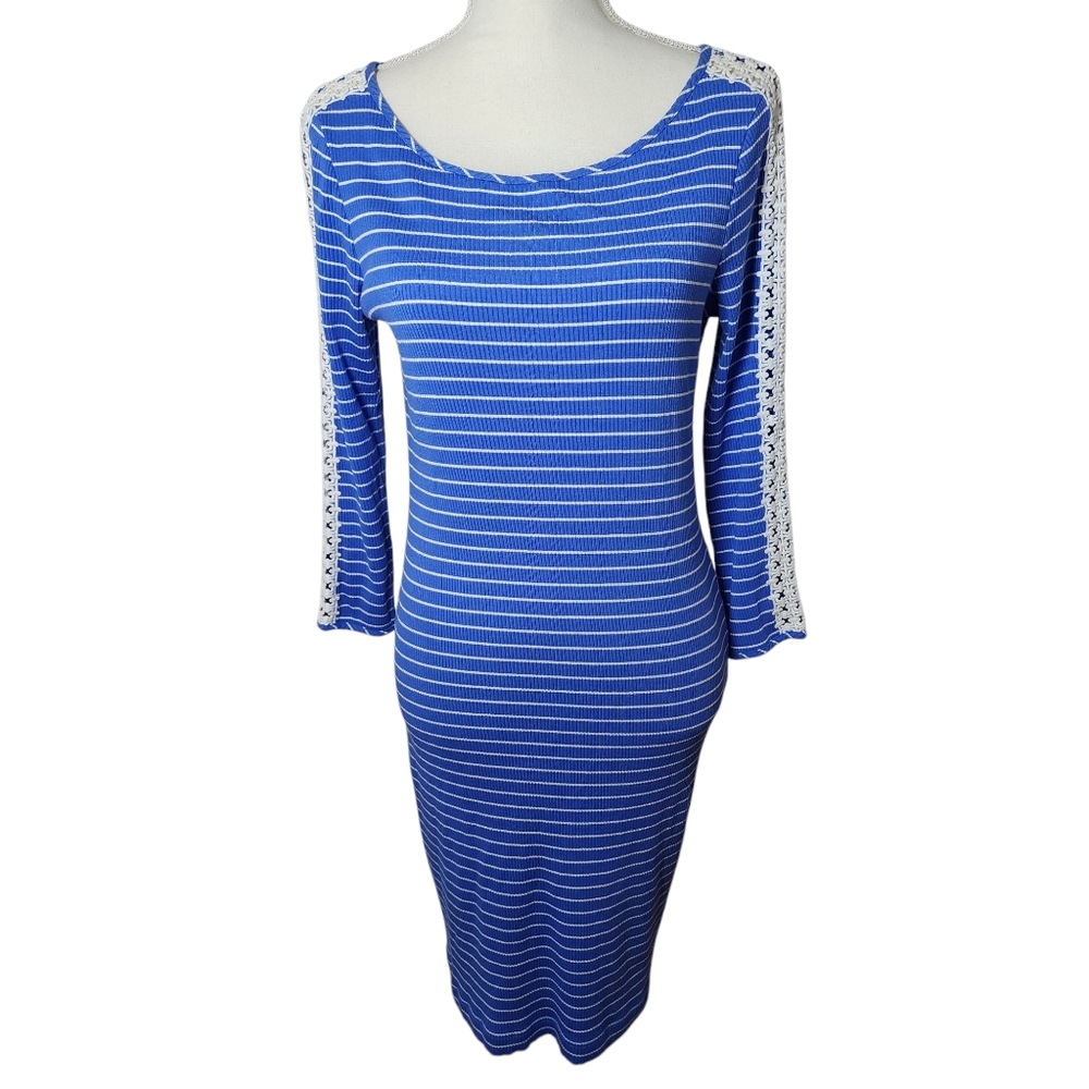 Lily Pulitzer Womens 3/4 Sleeve Blue/white Striped Marlowe Knit Shift Dress Med